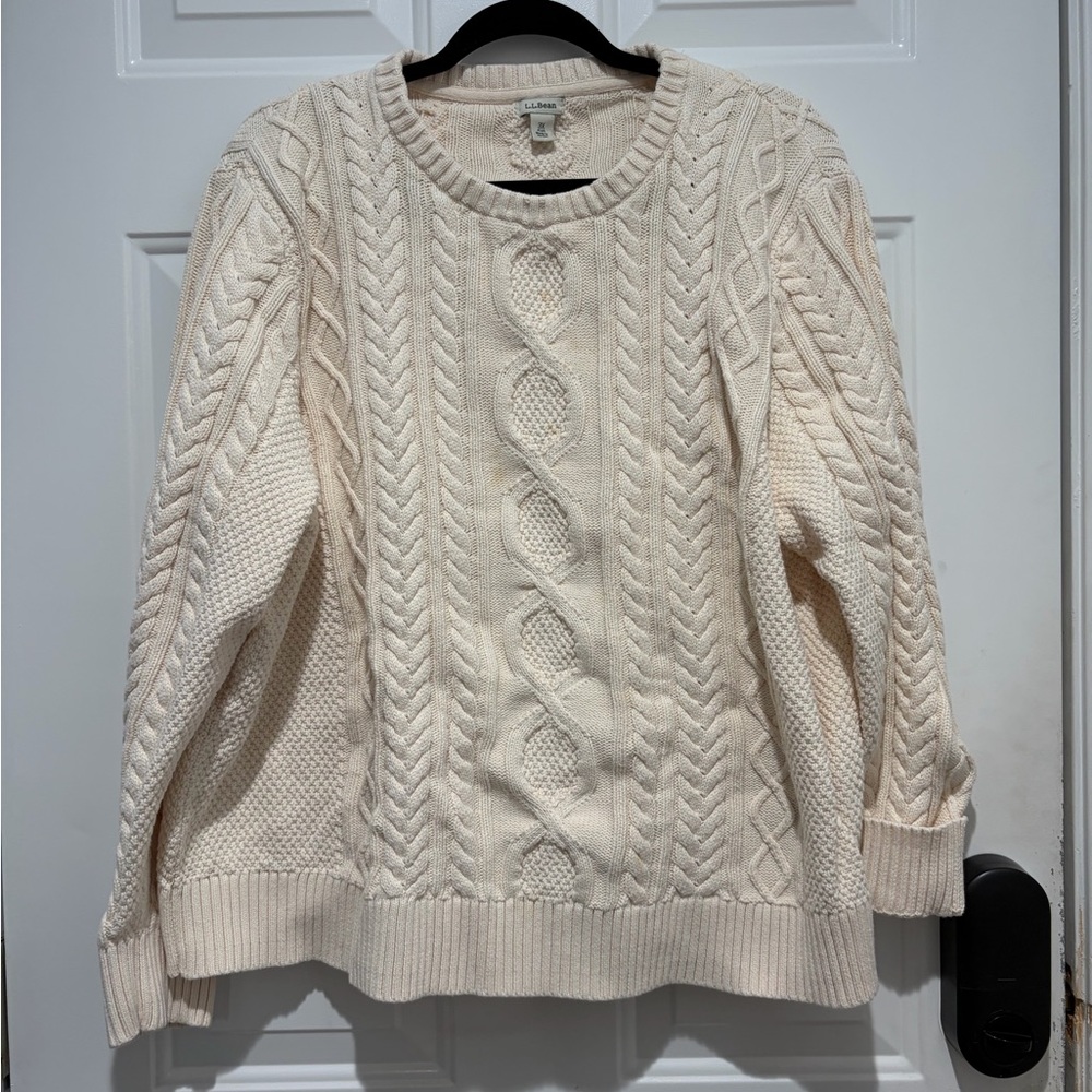 L.L. Bean Cream Cable Knit Sweater with note